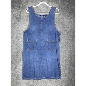Vintage DPS Petite Denim Jumper Dress Womens Size Large Petite Blue Pockets